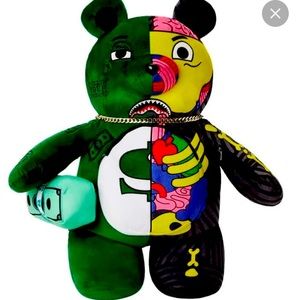 sprayground teddy bear anatomy backpack money bag multicolor rare nwt b4576
